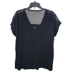 Lane Bryant Woman's Black Mesh Back Sequin Short Sleeve Top Plus Size‎ 14/16